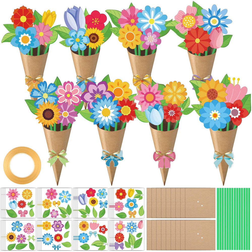 Motipuns 48-set spring bouquet flower cards for DIY gifting and displays.
