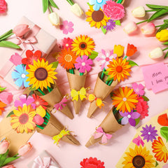 Motipuns pre-cut flowers show vibrant colors for a striking bouquet craft.