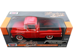 Motormax 1958 Chevrolet Apache rubber tires enhance shelf authenticity.