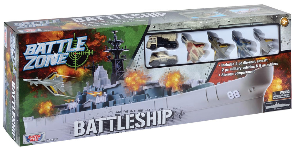 Motormax USS Giant Battleship set with plastic soldiers for infantry maneuvers