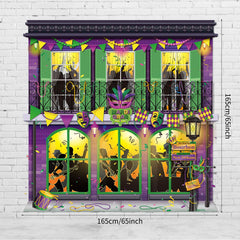 Moukeren Mardi Gras backdrop with crown and mask design for festive portraits.