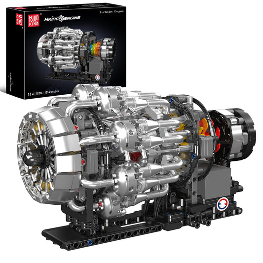 Mould King 10216 turbojet engine assembly shows core components for STEM learning.