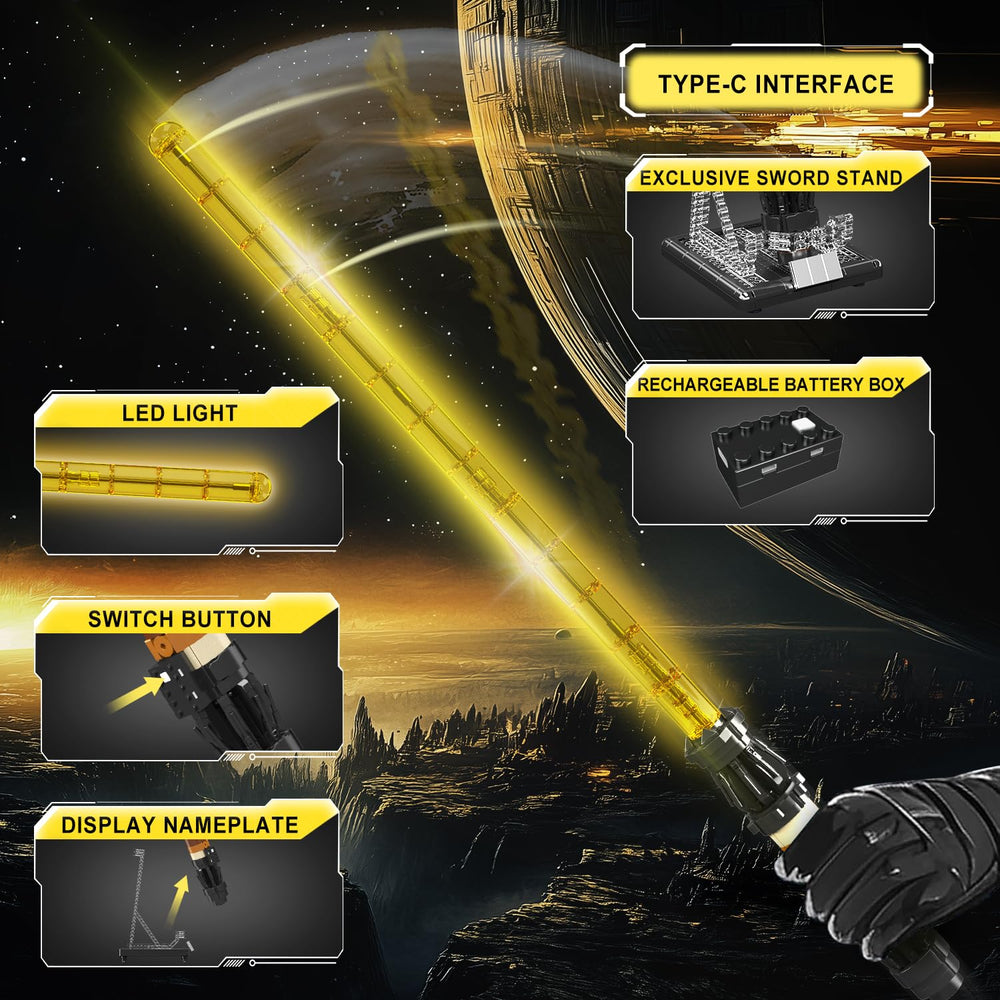 Mould King 10238 display stand keeps the lightsaber secure and ready