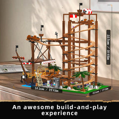 Mould King 11013 pirate ship build shown as a decorative display piece.