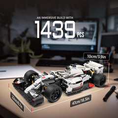Mould King 13117 Technik Sports Car Model, ready to display on a desk or shelf.