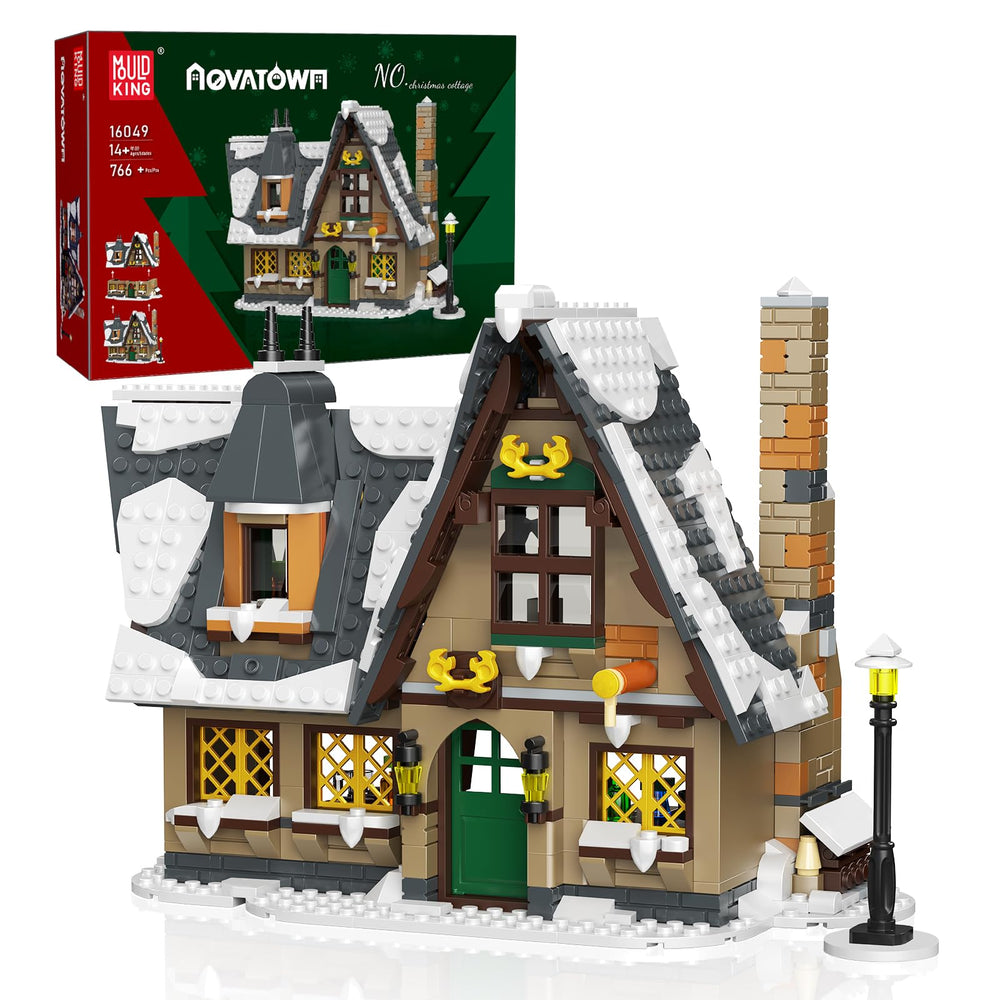 Mould King 16049 Christmas Cottage parts ready for family build.