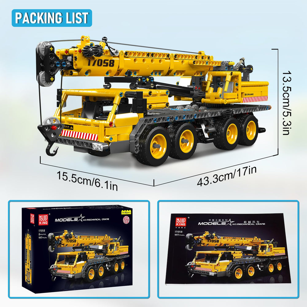 Mould King 17058 City Mobile Crane Truck 8-wheel chassis supports sturdy play on any surface