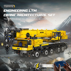 Mould King 17073 remote-control crane with Bluetooth app control for easy operation.