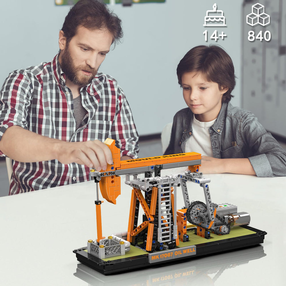 Mould King 17087 pumpjack side view showing motorized action for learning