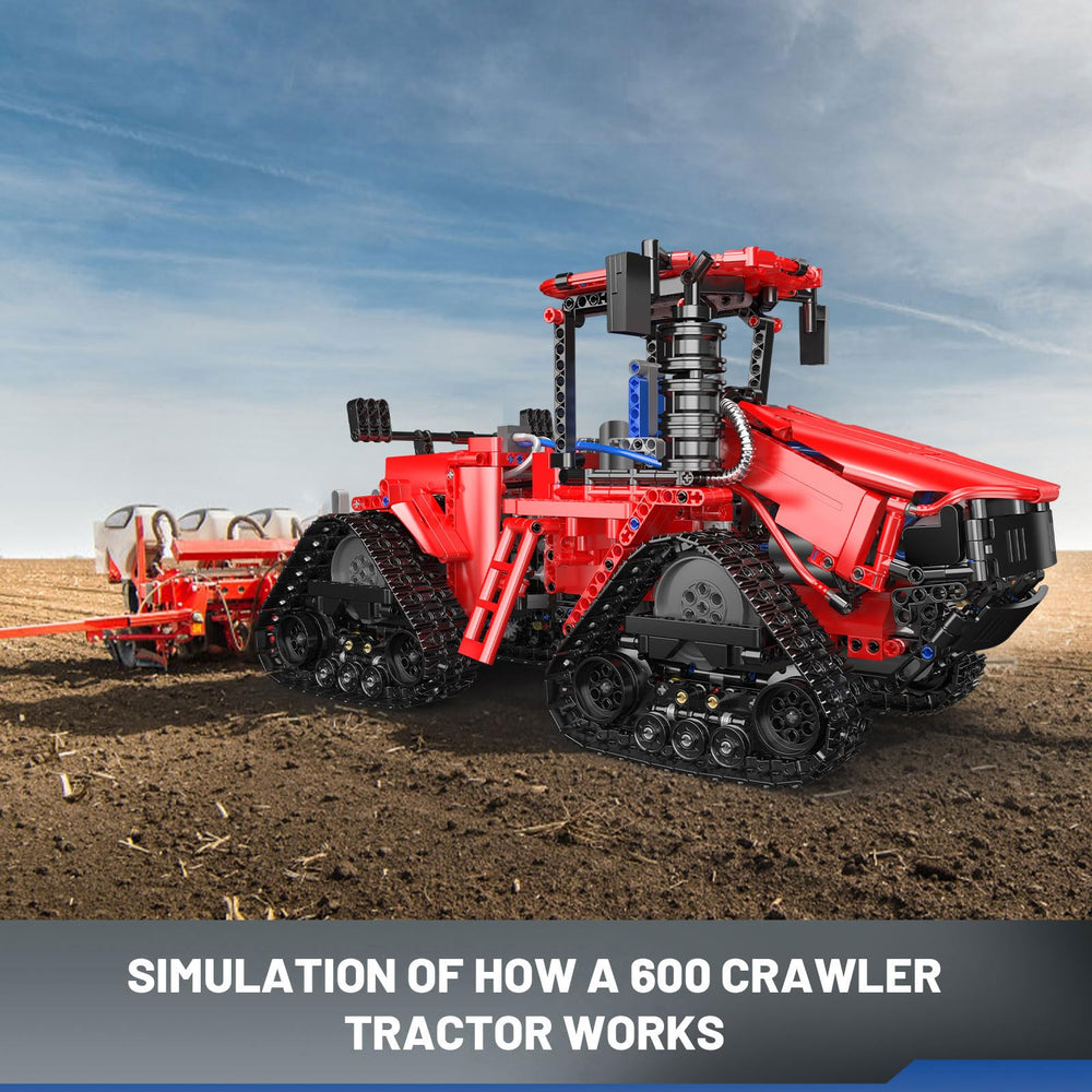 Mould King 18020 tractor side view highlighting modular build and remote play.