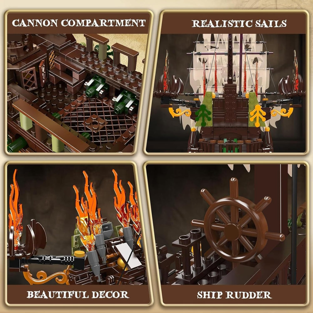 Mould King large pirates ship retractable artillery adds interactive elements.