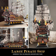 Mould King large pirates ship rotating rudders enable dynamic posing.