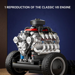 Mould King Mini V8 Engine Kit includes turbocharger detail for authentic engine realism.