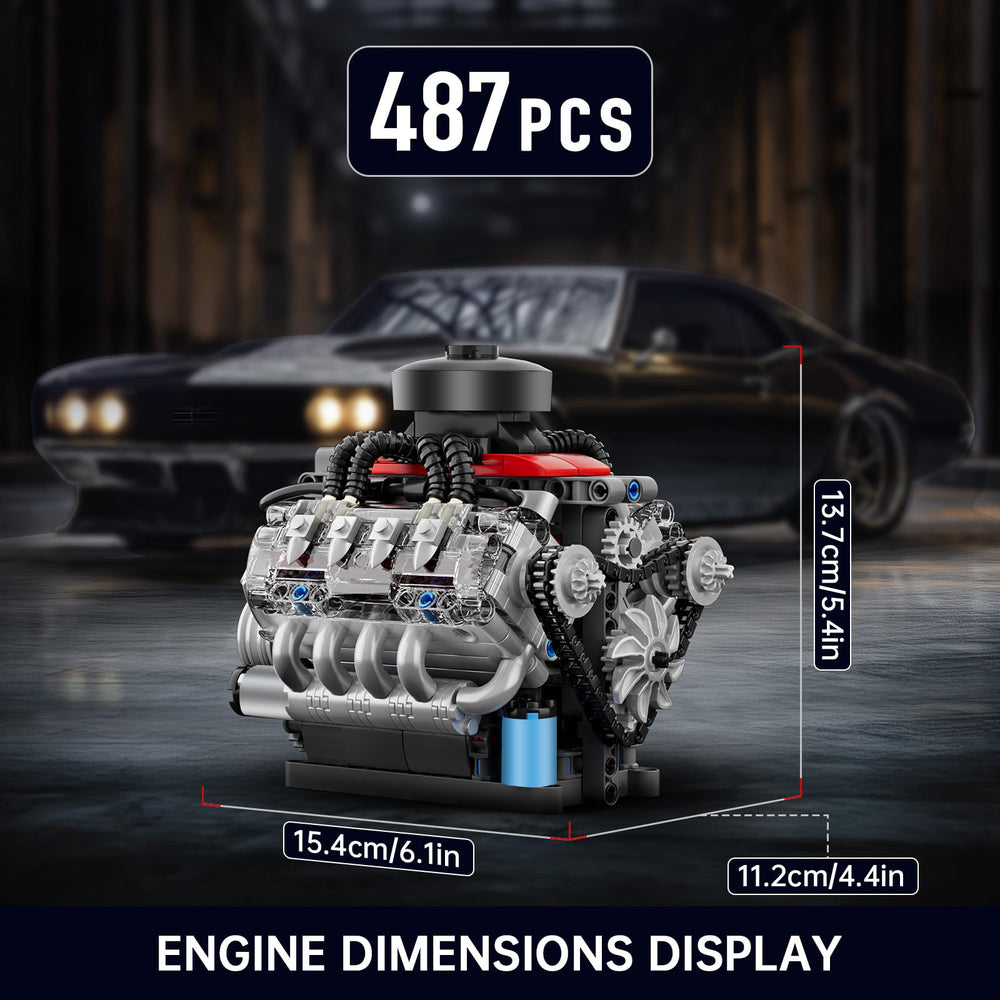 Mould King Mini V8 Engine Kit displays wiring and assembly steps for clear guidance.