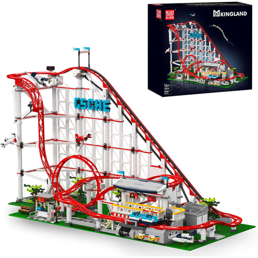 Mould King roller coaster building set assembled for display and hands-on fun