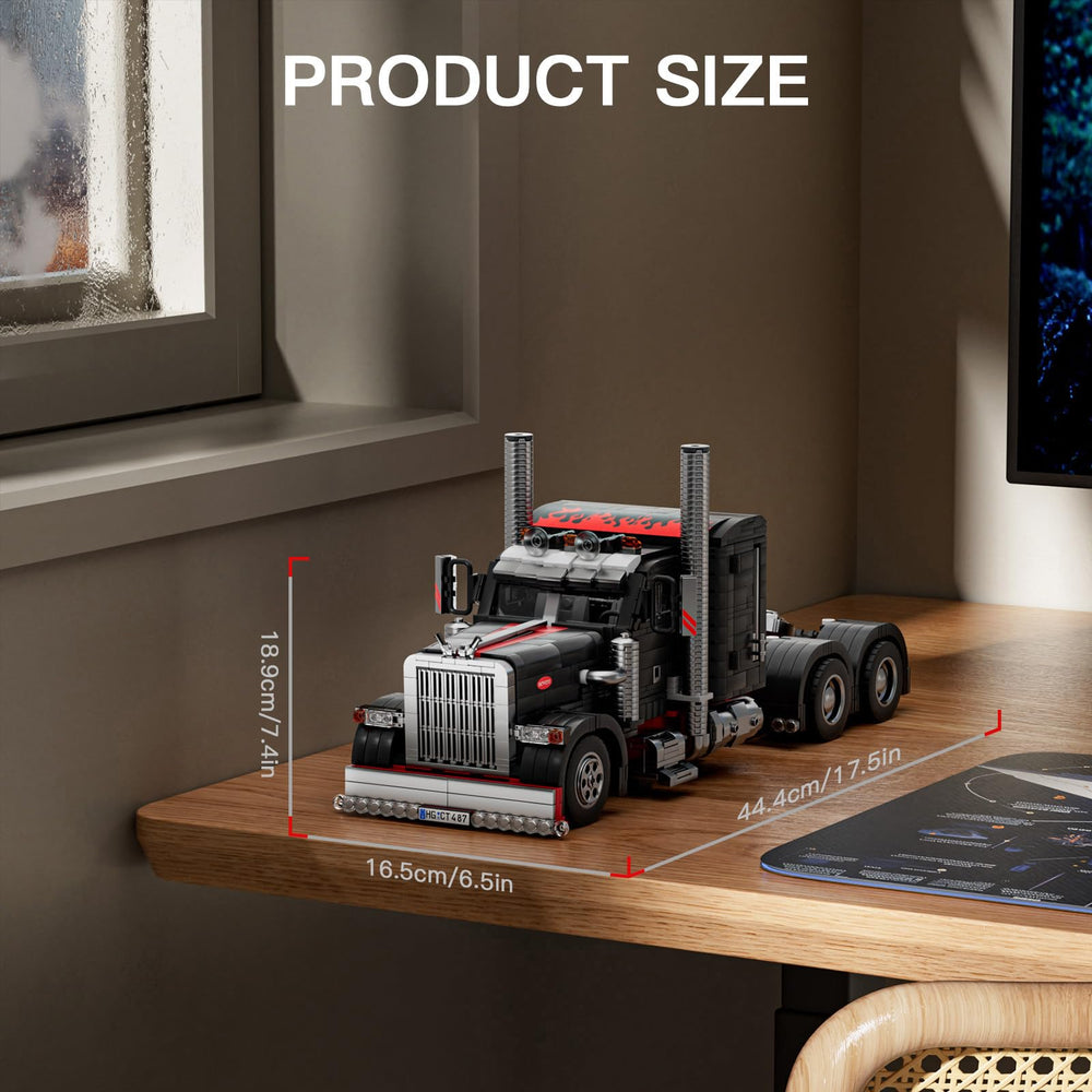 Mould King cab detail in semi truck model highlighting steering and panels