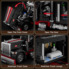 Mould King semi truck model with open doors showing interior and realism