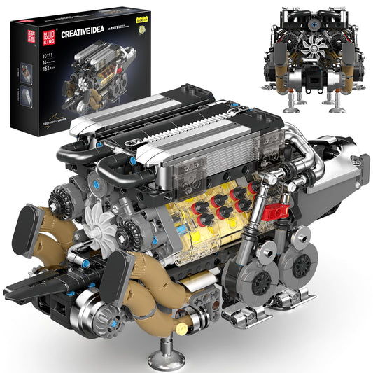 Mould King W16 engine assembly with moving pistons and drivetrain