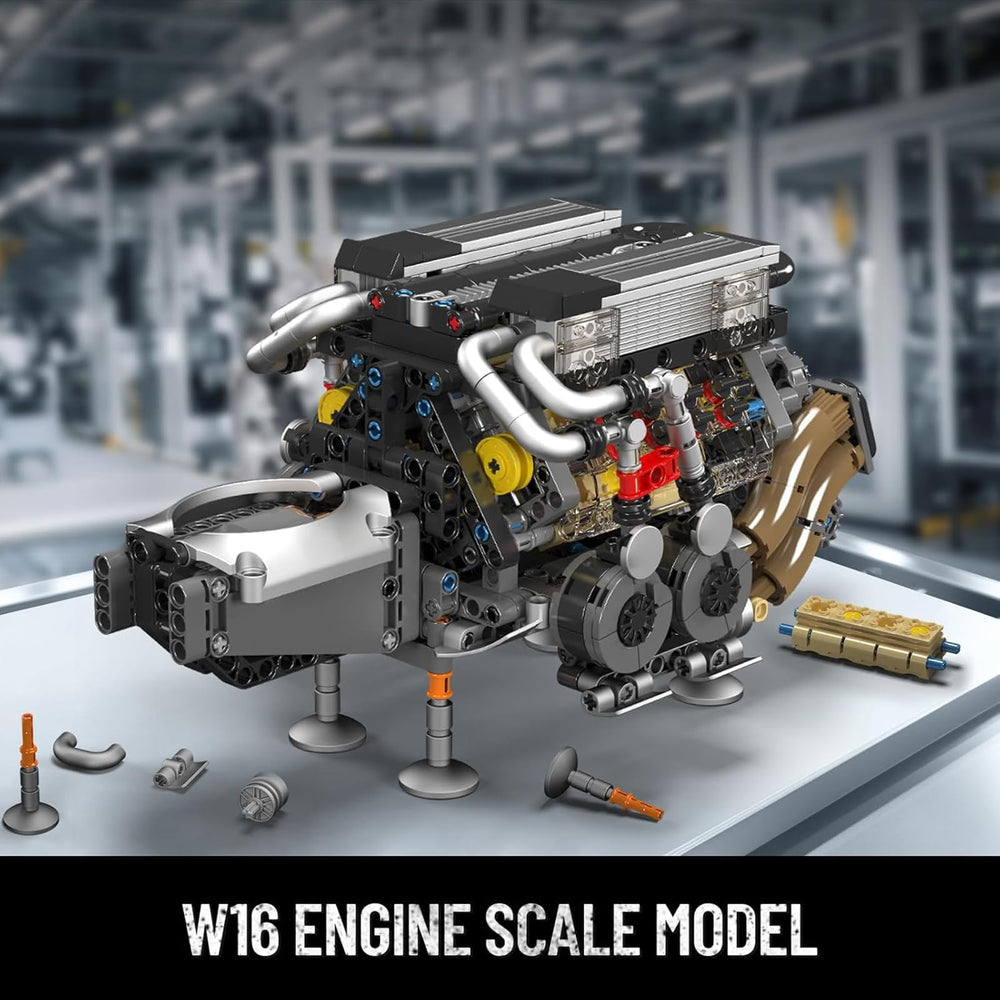 Mould King W16 piston motion detail shows internal engine dynamics