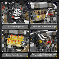 Mould King W16 turbocharger and exhaust for realistic engine detailing