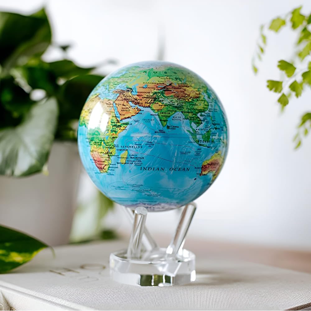 MOVA Globe blue relief map classroom use, engaging geography learning.