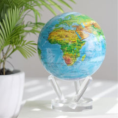 MOVA Globe blue relief map close-up terrain, vivid elevations for study.