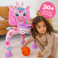 Move2Play giraffe soccer goal encouraging kicking and imaginative play.