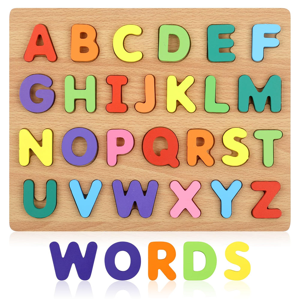MOWPOG Alphabet Puzzle board with 26 letters boosts early literacy through play.