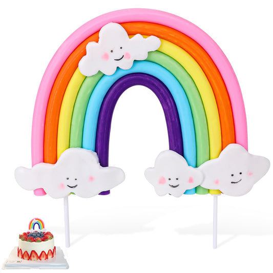 Mozeat Lens rainbow cake topper on a birthday cake, decorative and colorful for celebrations.