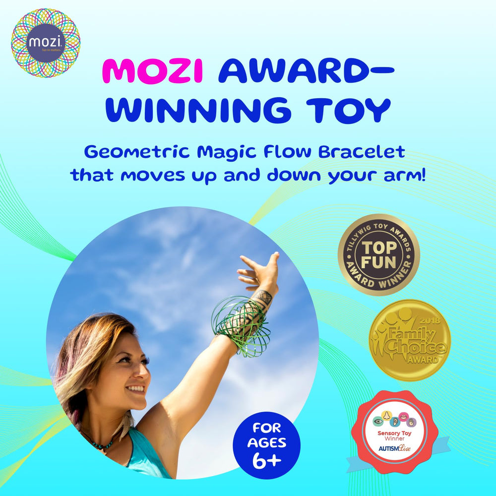 Mozi Geometric Magic Flow Bracelet hand-through rings setup guiding motion for calm, rhythmic flow.