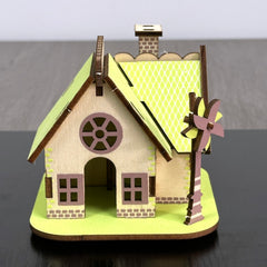 MPIUET green log cabin model emphasizes glue-free construction option.