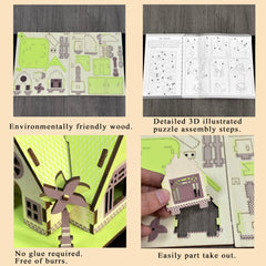 MPIUET green wooden puzzle instruction card facilitates smooth, glue-free building.