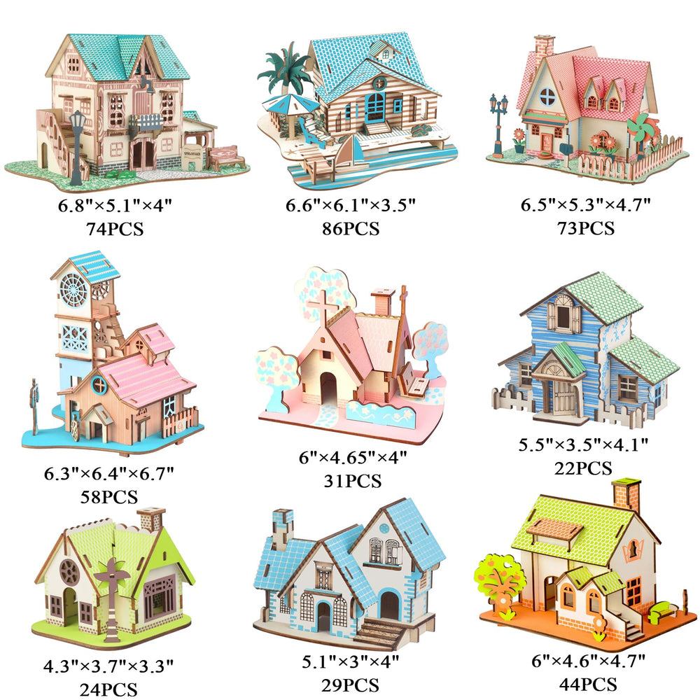 MPIUET log cabin 9-in-1 parts layout helps organize pieces for smooth building.