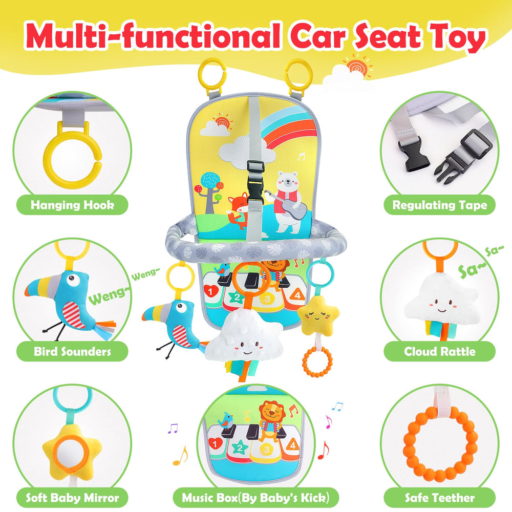 MPQMPQ Baby Car Seat Activity Toy music switch enables gentle melodies without disturbing baby.