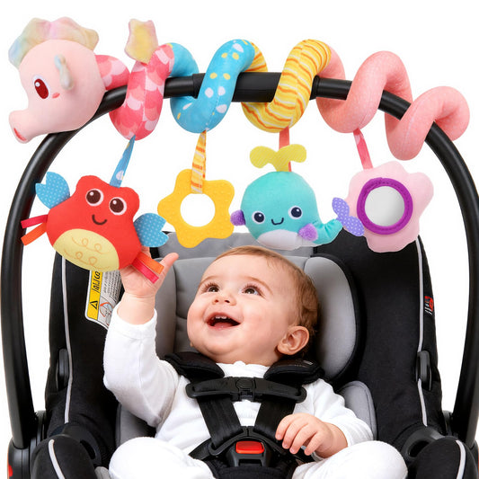MPQMPQ car seat toy seahorse rattle promotes tactile exploration for newborns.