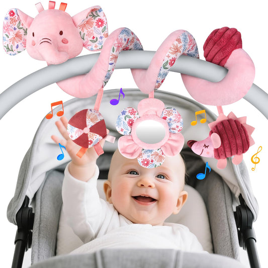 MPQMPQ hanging car seat toy with elephant design stimulates grasping and sensory exploration