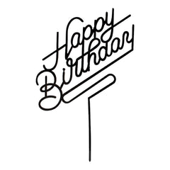 MPRVAKYF Happy Birthday Topper in black acrylic adds a festive touch to any cake.