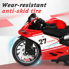 MQDMINI pullback motorcycle toy side view shows durable construction for long-lasting play