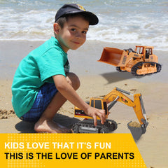 MQDMINI RC excavator digs sand, promoting tactile hands on exploration