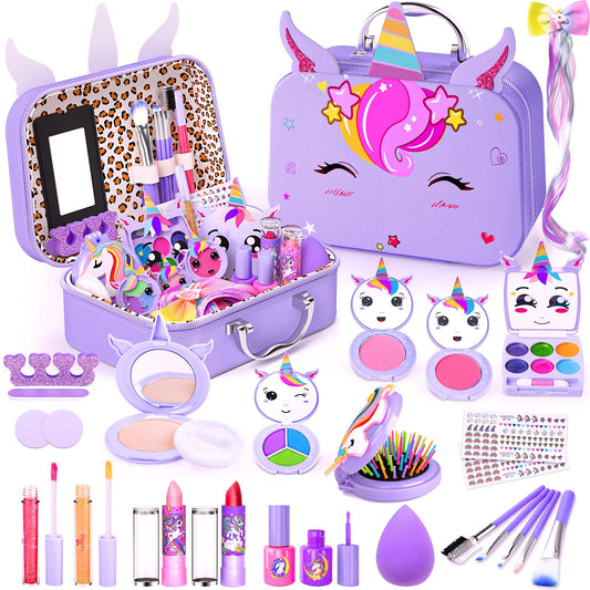 Mqsiuve Kids Makeup Kit in unicorn case enables portable pretend play on the go