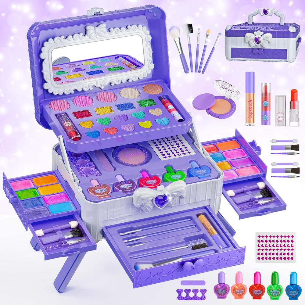 Mqsiuve kids makeup kit with mirror for imaginative princess styling and pretend play