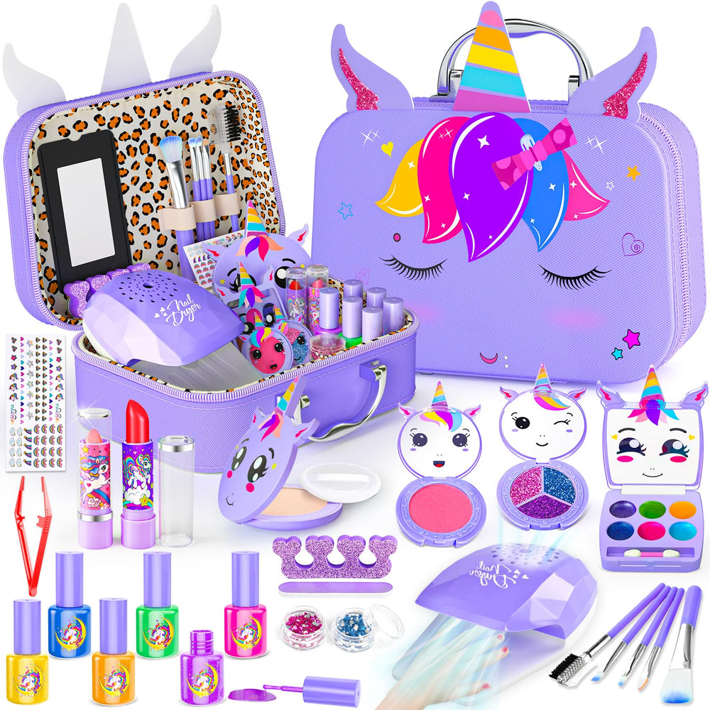 Mqsiuve unicorn-case makeup kit for kids, ideal for creative playtime.