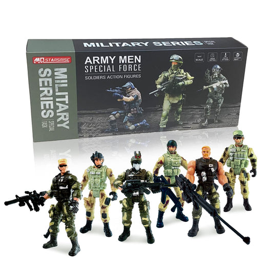 MQSTARSRISE army men figure pose demonstrates detachable joints for versatile play.