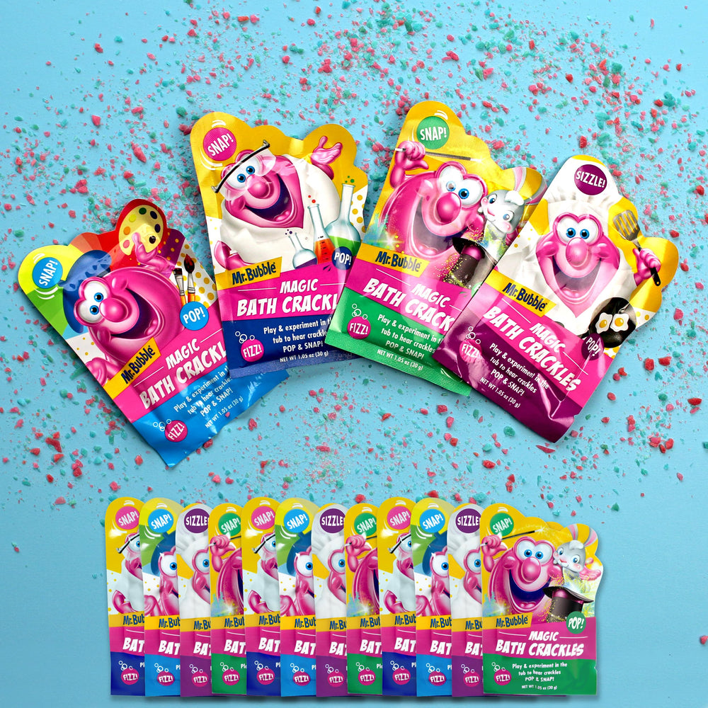 Mr. Bubble Magic Bath Crackles turn baths into playful art with color.
