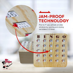 MR CHIPS jam-proof bingo card with jam-resistant windows for smooth rounds.