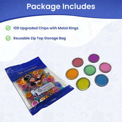 MR CHIPS transparent 3/4 inch chips in seven colors ready for bright game nights.