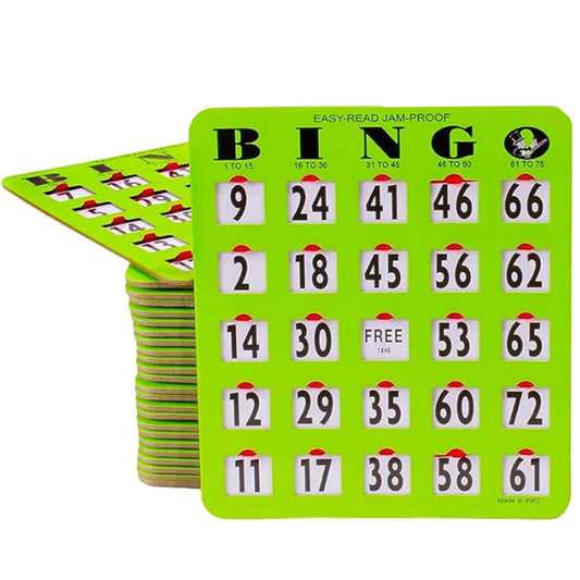 MR CHIPS jam-proof sliding windows enable smooth bingo play on a green card