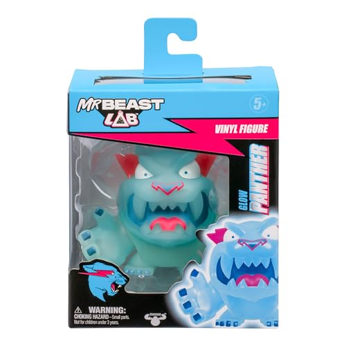MRBEAST LAB Hyper Panther vinyl figure highlights bold blue and pink hues