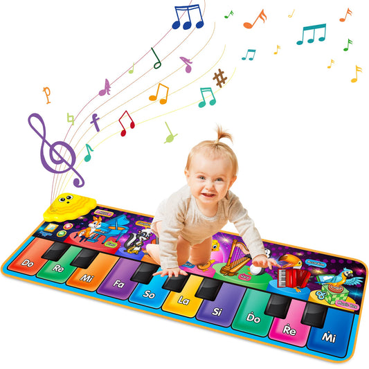 MR.TN Kids Musical Piano Mat front view with colorful keys for sensory play and early music exploration.