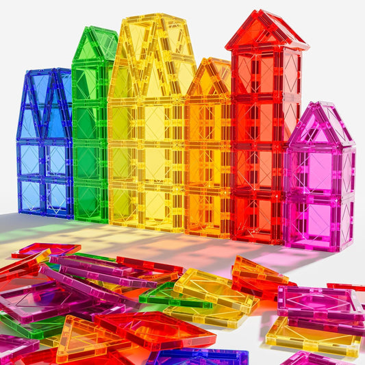 Mruikeny magnetic tiles castle foster imaginative play and spatial awareness.